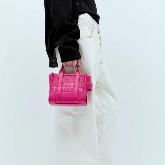 {Marc Jacobs} The Leather MINI Tote Bag #955 LIPSTICK PINK - Crossbody Bag - Picture 2 of 10